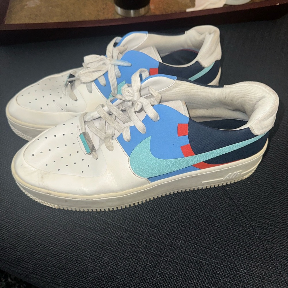 Nike Air Force 1 White and Light Blue Sneakers